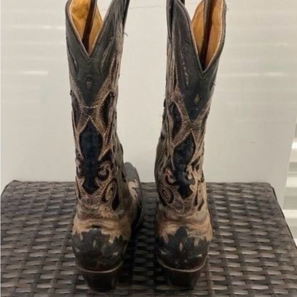 Corral Distressed Leather Western Boots with sequin inlay fleur de lis Size 9 - Picture 5 of 8